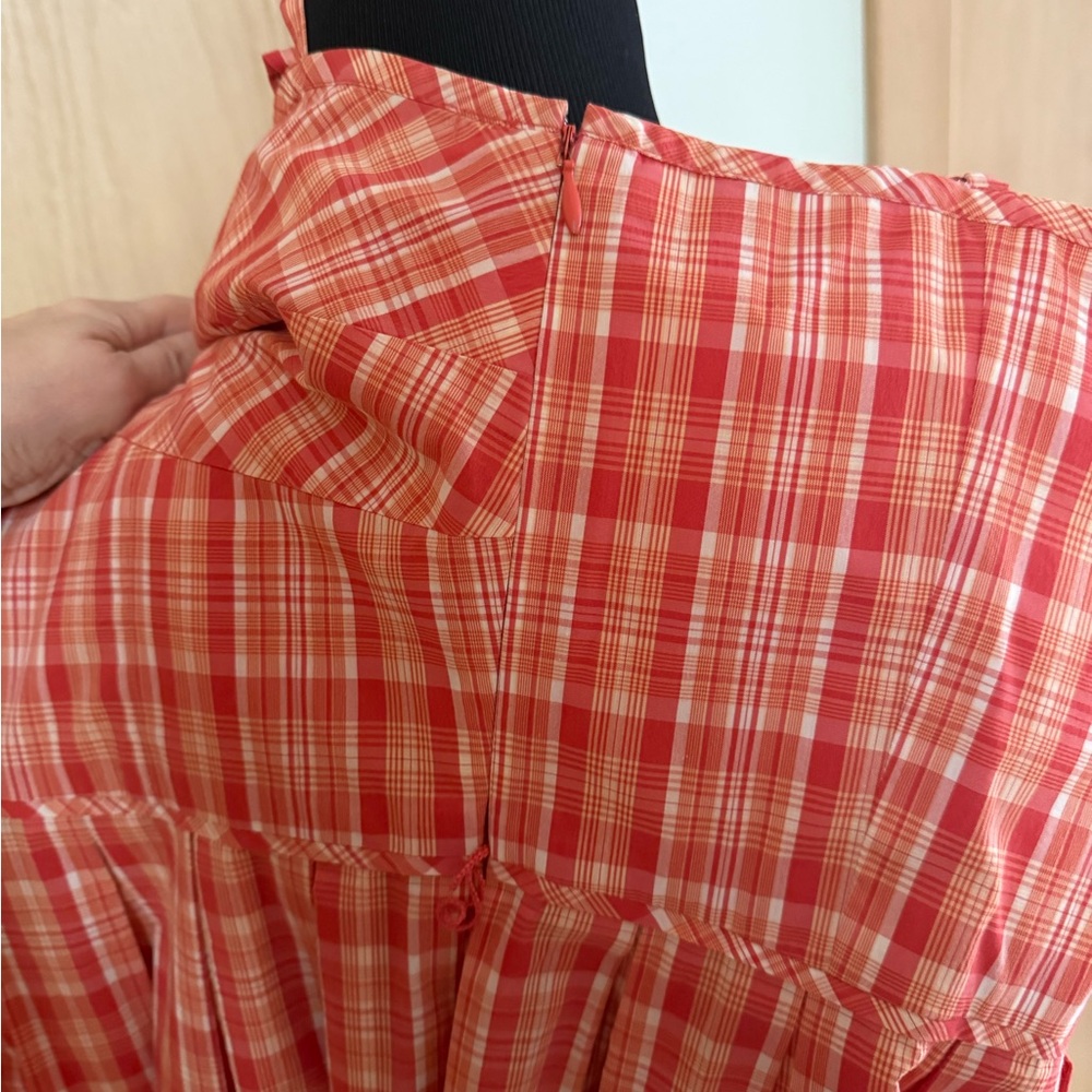 LOFT Adjustable Spaghetti-strap Orange-red plaid,… - image 7